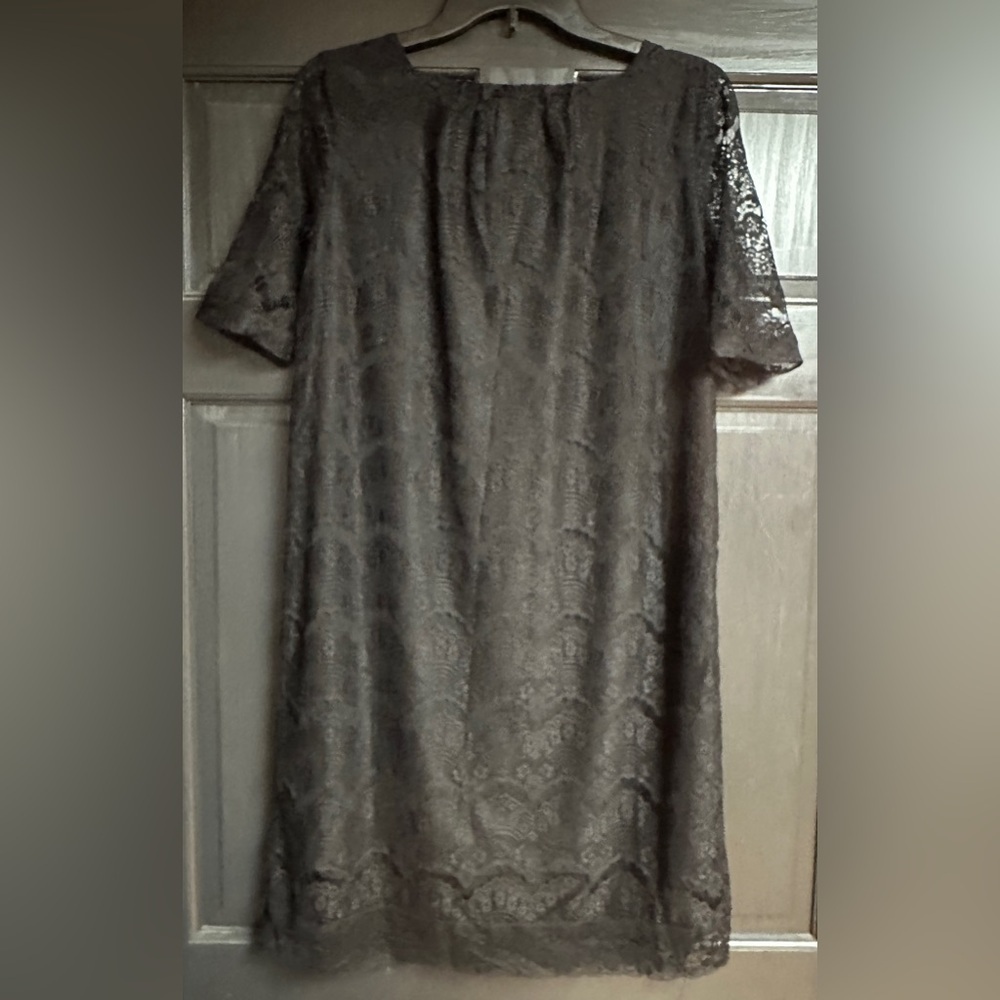 NWT Sweet Mommy Maternity Dress Short Sleeve Black Lace Lined Knee Length Size M - Picture 2 of 12